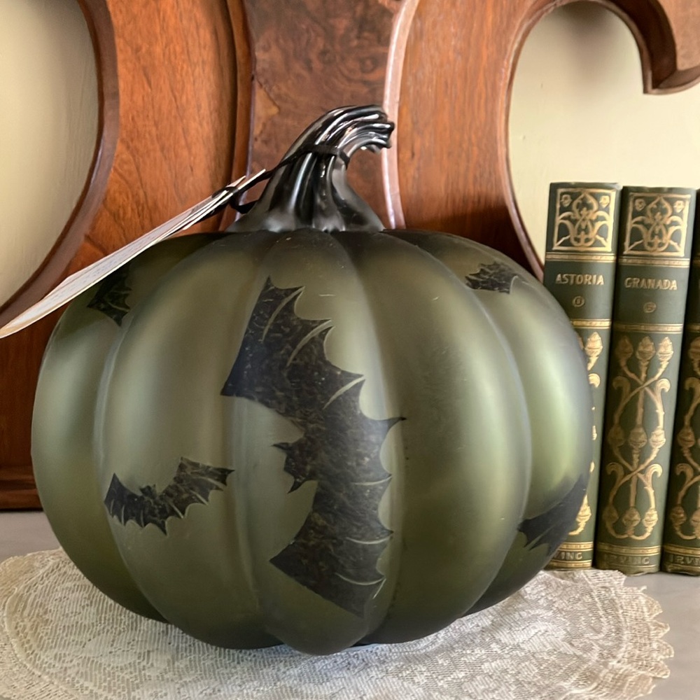 Christian Lacroix Green and Black Bats Lighted Pumpkin